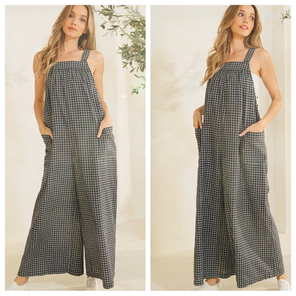 22 Boho Plaid Tie Back Jumpsuit - Picture 4 of 4